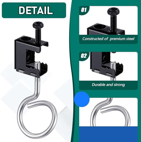 Tandefio 100 Set 1/4" x 20 Spring Steel Beam Clamps Metal Beam Hangers Bolt on Clamp with Metal Machine Threaded Bridle Rings for Pipe Cable Woodworking Tool (Black,1 1/4 Inch Bridle Rings) in Saudi Arabia