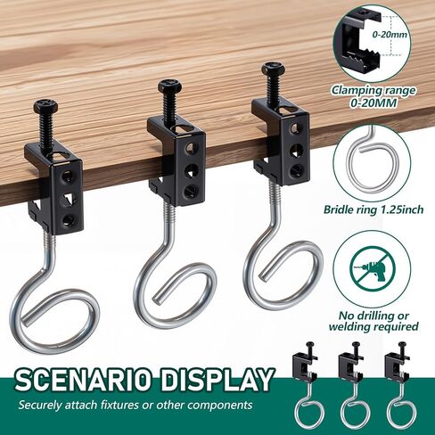 Tandefio 100 Set 1/4" x 20 Spring Steel Beam Clamps Metal Beam Hangers Bolt on Clamp with Metal Machine Threaded Bridle Rings for Pipe Cable Woodworking Tool (Black,1 1/4 Inch Bridle Rings) in Saudi Arabia