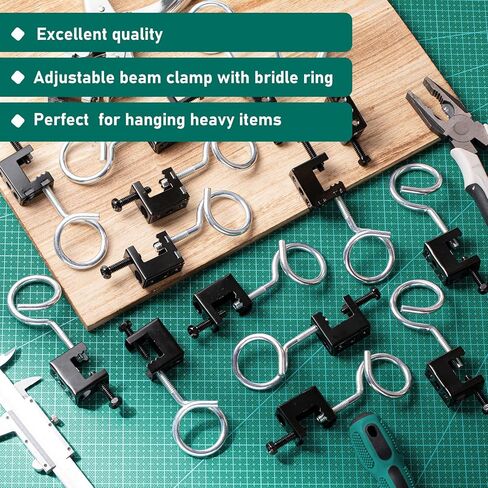Tandefio 100 Set 1/4" x 20 Spring Steel Beam Clamps Metal Beam Hangers Bolt on Clamp with Metal Machine Threaded Bridle Rings for Pipe Cable Woodworking Tool (Black,1 1/4 Inch Bridle Rings) in Saudi Arabia