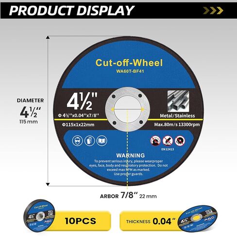 CowboyBOB 10 PCS 4 1/2 Inch Cutting Wheel 4.5" x.040 x7/8" Cut Off Wheels for Metal & Stainless Steel, Cutting Discs 4 1/2 for Angle Grinder in Saudi Arabia