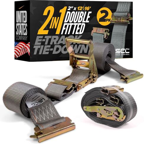 أشرطة المسار E مزدوجة المجهزة للتحكم في البضائع في الولايات المتحدة مقاس 2 بوصة × 16 بوصة (10 عبوات)، وقوة كسر 4,400 رطل، وأشرطة سقاطة للمسار E شديدة التحمل باللون الرمادي مع 3 تركيبات زنبركية، وربطات لوجستية متعددة الاستخدامات 2 في 1 in Kuwait