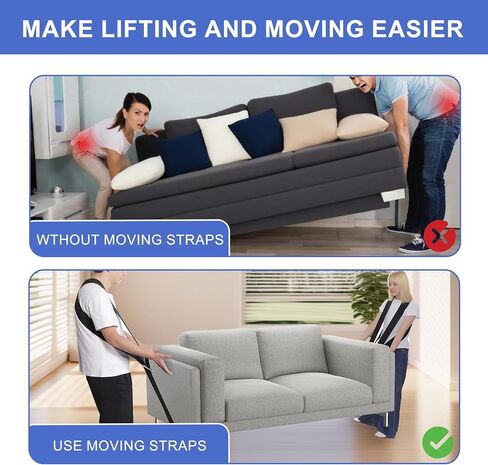 أحزمة متحركة EXVITAL - حزام رفع لشخصين ونظام نقل مناسب للأثاث والأجهزة والأشياء الثقيلة - أحزمة حمل تجعل الأثاث يتحرك بسهولة وأمان in Kuwait