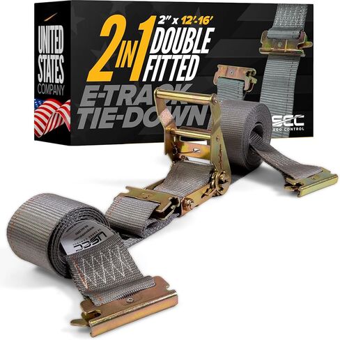 US Cargo Control Double-Fitted E Track Straps 2" x 16' (10 Pack), 4,400 LBS Break Strength, Gray Heavy Duty E Track Ratchet Straps with 3 Spring E-Fittings, Versatile 2-in-1 Logistic Tiedowns in Saudi Arabia