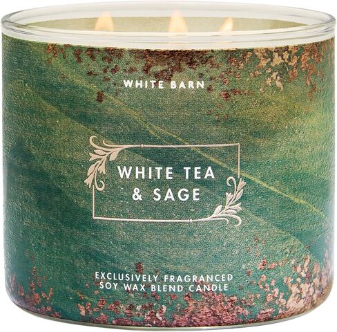 Bath & Body Works, White Barn 3-Wick Candle w/Essential Oils - 14.5 oz - 2022 Spring Scents! (White Tea & Sage) in Saudi Arabia
