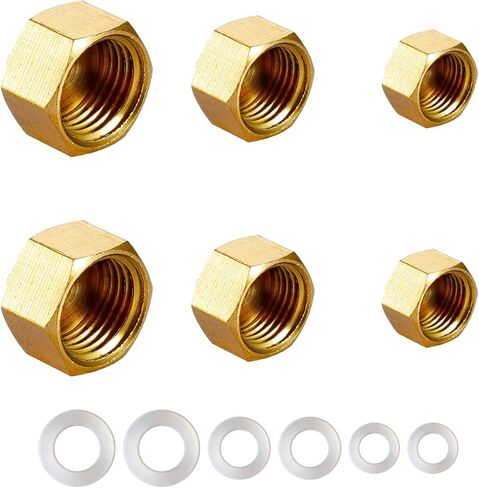 6 قطع من أغطية الأنابيب النحاسية، غطاء سباكة برأس سداسي 1/8 بوصة 1/4 بوصة 3/8 بوصة NPT أنثى مع حشية مطاطية (تركيبات لمعرف 3/8 بوصة 1/2 بوصة 5/8 بوصة) in Kuwait