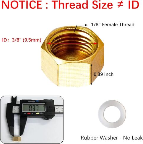 6 قطع من أغطية الأنابيب النحاسية، غطاء سباكة برأس سداسي 1/8 بوصة 1/4 بوصة 3/8 بوصة NPT أنثى مع حشية مطاطية (تركيبات لمعرف 3/8 بوصة 1/2 بوصة 5/8 بوصة) in Kuwait