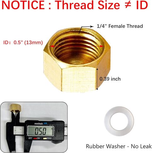 6 قطع من أغطية الأنابيب النحاسية، غطاء سباكة برأس سداسي 1/8 بوصة 1/4 بوصة 3/8 بوصة NPT أنثى مع حشية مطاطية (تركيبات لمعرف 3/8 بوصة 1/2 بوصة 5/8 بوصة) in Kuwait