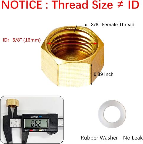 6 قطع من أغطية الأنابيب النحاسية، غطاء سباكة برأس سداسي 1/8 بوصة 1/4 بوصة 3/8 بوصة NPT أنثى مع حشية مطاطية (تركيبات لمعرف 3/8 بوصة 1/2 بوصة 5/8 بوصة) in Kuwait