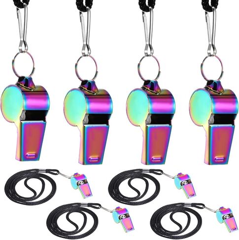 Skrfren Coach Whistle with Lanyard, 4 PCS Colorful Coach Whistle Stainless Steel Metal Teacher Whistles, Loud Crisp Sound Whistles for Teachers, Referees, Emergency and Official in Saudi Arabia