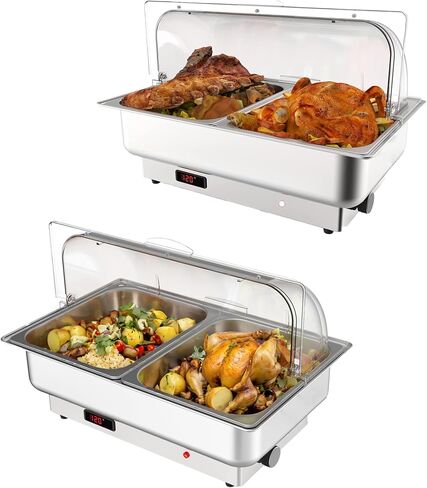 GarveeHome Electric Chafing Dish Buffet Set,3 x 3 QT Stainless Steel Food Warmers, 600W Digital Display Temperature Control Serving Trays for Parties Catering Weddings, Sections Dishwasher Safe in Saudi Arabia