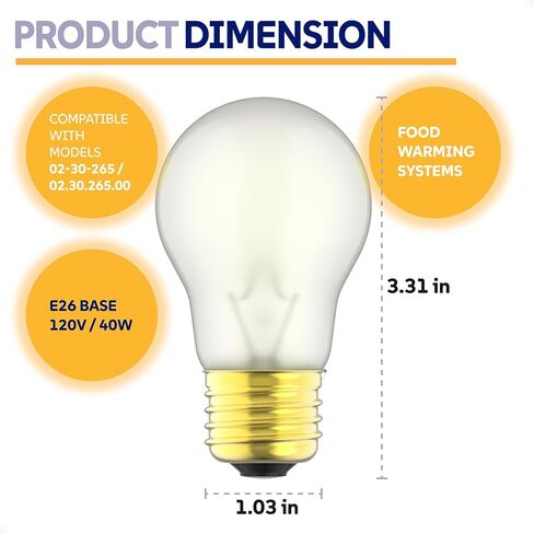 Food Warming Heat Lamp Bulbs Compatible with Hatco 02.30.265 Food Warmer, Hi-Temp Resistant Buffet Drawer Countertop Drop-in Warmers Light Heat Bulbs, 40W, E26 Base, 8 Pack in Kuwait
