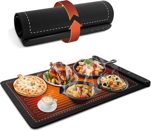 Warming Mat for Food, Portable Electric Warming Tray with 6 Tempmaster Adjustable, Silicone Heating Mat for Food, Food Warmer for Buffet Party Family Gathering Kitchen (Black) in Kuwait