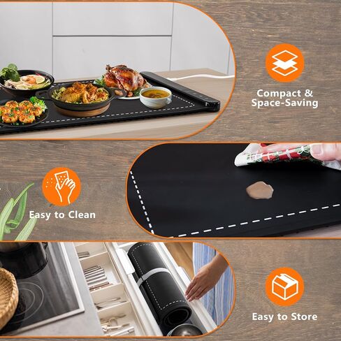 Warming Mat for Food, Portable Electric Warming Tray with 6 Tempmaster Adjustable, Silicone Heating Mat for Food, Food Warmer for Buffet Party Family Gathering Kitchen (Black) in Saudi Arabia
