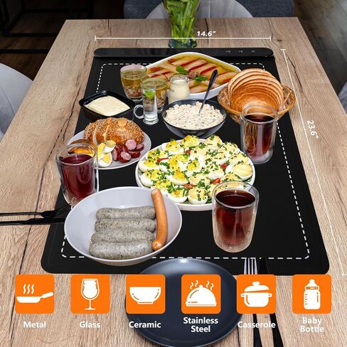 Warming Mat for Food, Portable Electric Warming Tray with 6 Tempmaster Adjustable, Silicone Heating Mat for Food, Food Warmer for Buffet Party Family Gathering Kitchen (Black) in Saudi Arabia