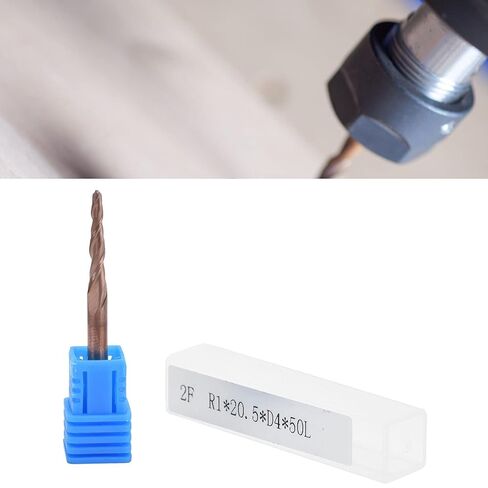 Tapered End Mills, Carbide Tip Router Bits for CNC, High Hardness Tungsten Steel with Bronzed Coating, Excellent Chip Removal Effect for 3D Engraving Plywood, Wood, and More (R1.0 * 20.5*D4*50) in Kuwait