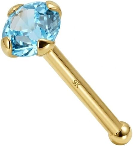 Aquamarine الأصلي الحجر البلوري 9ct الصلبة الصلبة الذهب 22 مقياس - طول 6 مم أنف عظم الأنف مسمار in Saudi Arabia