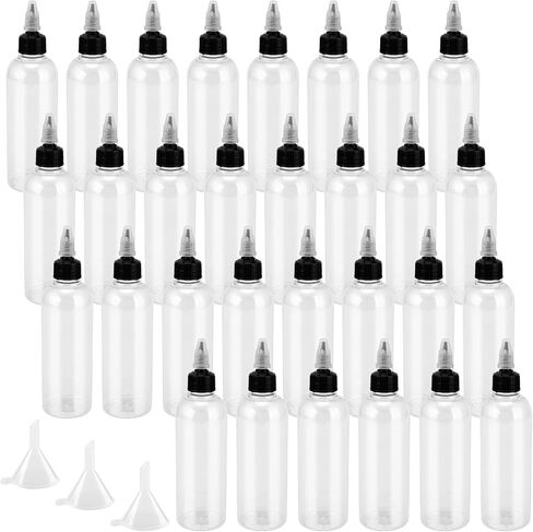 30 Pack 8oz Plastic Squeeze Bottles with Twist Top Caps, 250ml Clear Empty Dispensing Bottles for Kitchen Craft, Art, Sauces, Condiments, with 3 Funnels in Kuwait