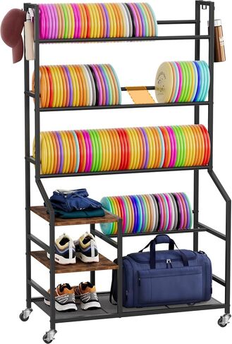 Portin 5 Tier Disc Golf Storage Rack، منظم محطة القرص مع السنانير والعجلات، رف قرص الجولف لتخزين ملحقات المعدات الرياضية، منظمات سلة حقيبة الجولف القرصية للطابق السفلي من المرآب المنزلي in Kuwait