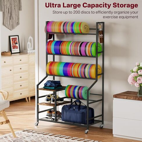 Portin 5 Tier Disc Golf Storage Rack، منظم محطة القرص مع السنانير والعجلات، رف قرص الجولف لتخزين ملحقات المعدات الرياضية، منظمات سلة حقيبة الجولف القرصية للطابق السفلي من المرآب المنزلي in Kuwait