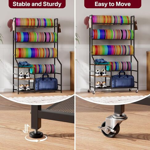 Portin 5 Tier Disc Golf Storage Rack، منظم محطة القرص مع السنانير والعجلات، رف قرص الجولف لتخزين ملحقات المعدات الرياضية، منظمات سلة حقيبة الجولف القرصية للطابق السفلي من المرآب المنزلي in Kuwait
