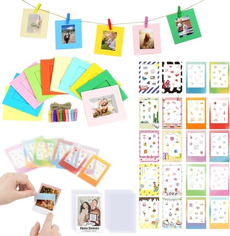 2x3 Mini Picture Accessory Kit ، لمجموعة عرض Fujifilm Instax 12-in-1 ، إطارات صور صغيرة مع أغلفة ، إطارات ورقية معلقة ، ملصقات حدودية مضحكة هدية كبيرة للكاميرا الصغيرة in Saudi Arabia