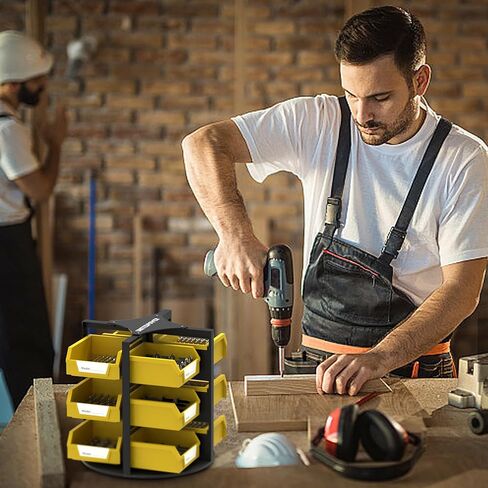 UNITEDPOWER Rotating Storage Bins, Tool Organizer, Hardware Crafts, Small Parts, Nuts and Bolts, Revolving 12 Bins Storage for Workshop, Shed, Garage, Home in Kuwait