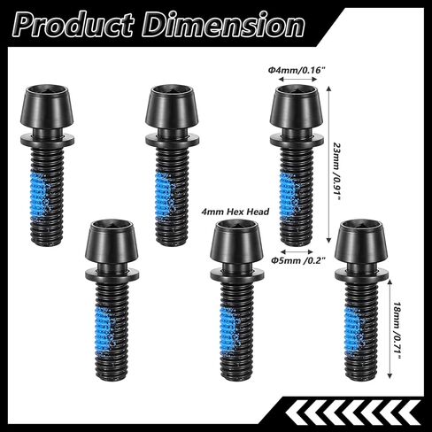 12 Pcs Steel M5x18mm Bolts with Washer, Allen Hex Tapered Screw for Bicycle Stem, Bicycle Stem Screws (Black) in Saudi Arabia