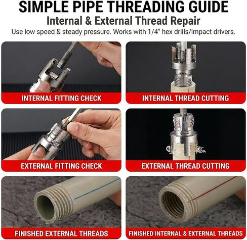 خيط أنابيب PVC، أداة خيوط الأنابيب الداخلية والخارجية، مجموعة قطع خيط 1/2 بوصة 3/4 بوصة 1 بوصة لأنابيب المياه البلاستيكية، أداة تعمل بالحفر in Kuwait