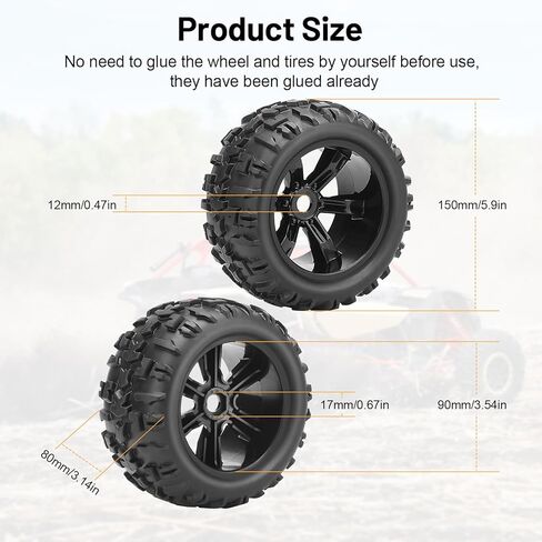 1/8 إطارات وعجلات شاحنة RC ، عجلات إطارات Car Daitoku 17mm على الطرق الوعرة RC مع مراكز كهربائية من أجل Traxxas Maxx E-Revo 2.0 3.3 Summit Revo 3.3 Arrma Kraton Outcast 4-6S (Red) in Kuwait
