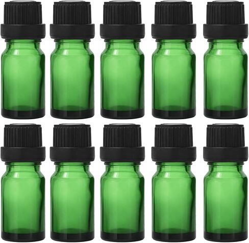 10Packs 10ml/0.33OZ Green Glass Essential Oil Bottles with Dropper Insert Refillable Small Oil Bottles Leakproof Empty Glass Bottles for Aromatherapy, Perfume, Serum, DIY Blends in Kuwait