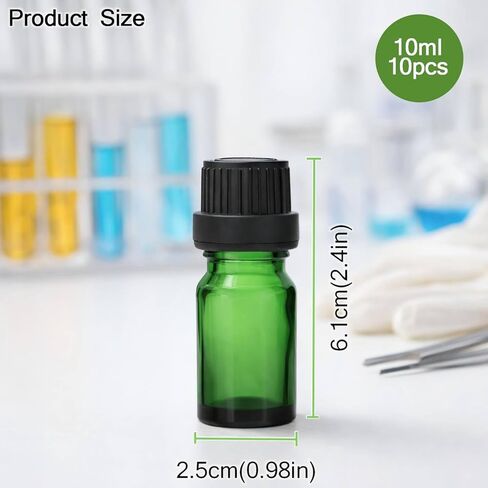 10Packs 10ml/0.33OZ Green Glass Essential Oil Bottles with Dropper Insert Refillable Small Oil Bottles Leakproof Empty Glass Bottles for Aromatherapy, Perfume, Serum, DIY Blends in Kuwait