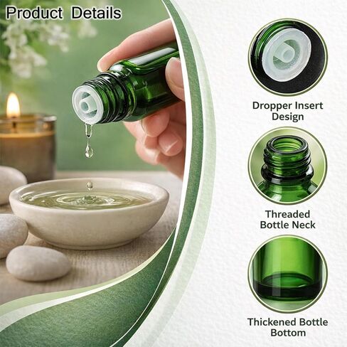 10Packs 10ml/0.33OZ Green Glass Essential Oil Bottles with Dropper Insert Refillable Small Oil Bottles Leakproof Empty Glass Bottles for Aromatherapy, Perfume, Serum, DIY Blends in Kuwait