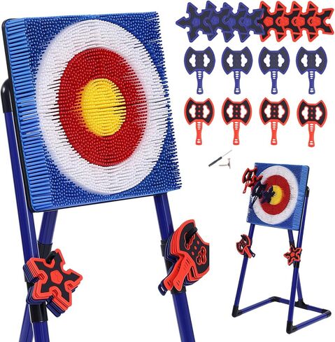 Stiatu Axe Throwing Game for Backyard,Portable Bristle Target Set with 4 Axes & 4 Darts,Axe Throwing Game Indoor Outdoor Game for Adults & Kids, Carnival Yard Games Family Party in Saudi Arabia