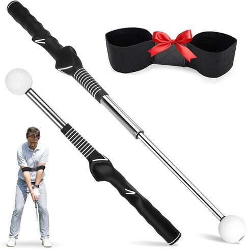 Montela Retractable Golf Swing Trainer, Right-Handed Training Aid with Grip Trainer and Arm Band for Swing Tempo & Chipping, Indoor Outdoor Practice for Beginners in Saudi Arabia
