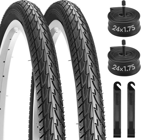 مجموعة إطارات دراجة مقاس 24 بوصة، إطارات دراجة قابلة للطي مقاس 24 × 1.75 بديلة لإطارات وأنابيب الدراجات المقاومة للاهتراء تتضمن زوجًا من رافعات الإطارات لركاب الطريق الهجين في المدينة MTB للطرق الوعرة in Kuwait