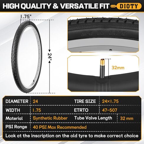 مجموعة إطارات دراجة مقاس 24 بوصة، إطارات دراجة قابلة للطي مقاس 24 × 1.75 بديلة لإطارات وأنابيب الدراجات المقاومة للاهتراء تتضمن زوجًا من رافعات الإطارات لركاب الطريق الهجين في المدينة MTB للطرق الوعرة in Kuwait