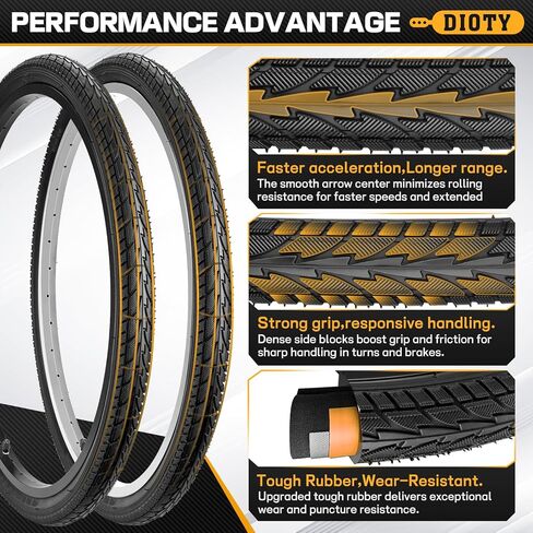 مجموعة إطارات دراجة مقاس 24 بوصة، إطارات دراجة قابلة للطي مقاس 24 × 1.75 بديلة لإطارات وأنابيب الدراجات المقاومة للاهتراء تتضمن زوجًا من رافعات الإطارات لركاب الطريق الهجين في المدينة MTB للطرق الوعرة in Kuwait