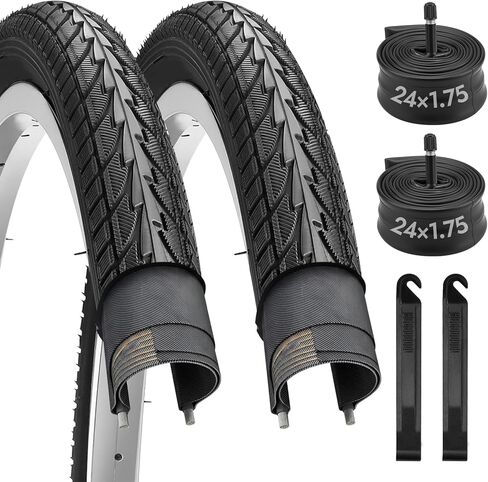 مجموعة إطارات دراجة مقاس 24 بوصة، إطارات دراجة قابلة للطي مقاس 24 × 1.75 بديلة لإطارات وأنابيب الدراجات المقاومة للاهتراء تتضمن زوجًا من رافعات الإطارات لركاب الطريق الهجين في المدينة MTB للطرق الوعرة in Kuwait