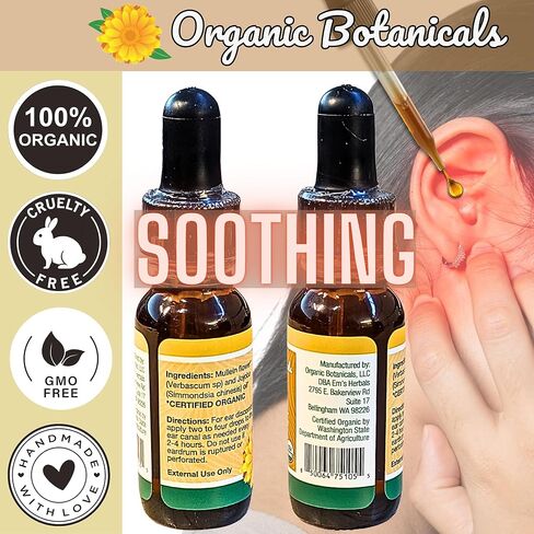 زيت موللين العضوي النقي - قطرات زيت الأذن العضوية - محلول رعاية الأذن الطبيعية لآلات الأذن والطنين والأطفال - مستخلص الموالين العشبي للتخفيف المهدئ (2 أوقية) in Kuwait