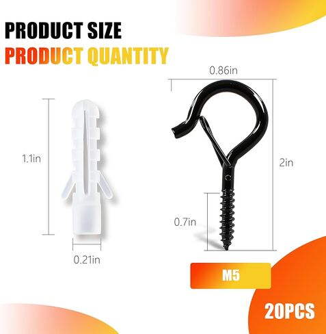 20 قطعة من خطافات التعليق Q مع مشبك أمان، خطافات لولبية مقاومة للرياح مقاس 2.2 بوصة، خطافات عين دوارة لتعليق أضواء الخيط الخارجية، أضواء فناء عيد الميلاد، النباتات، المزارعون، مناسبة للجدار والسقف in Kuwait