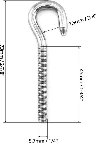 QWORK M6 Hook Bolt 304 Stainless Steel Ring Screw - 10 Pack High Hardness Steel Bolt with Screw Hook in Saudi Arabia