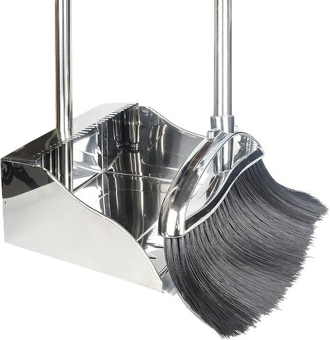 مجموعة مشط ومشط مكنسة داخلية، مقلاة غبار معدنية من الفولاذ المقاوم للصدأ شديدة التحمل مع مقبض طويل، مكنسة ذات شعيرات ناعمة للأرضيات المنزلية والمكتب in Kuwait
