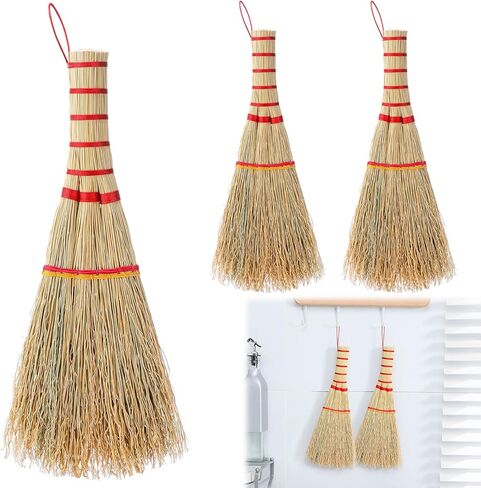 Suclain 2 Pcs Small Corn Whisk Brush Broom 100% Handmade 12 Inch Handheld Brush Whisks Natural Corn Short of Asian Whisk Broom with Nylon Thread Handle for Household Sweeping Indoor Outdoor (Style B) in Saudi Arabia