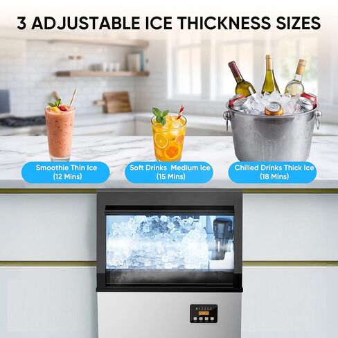 Coolski Commercial Ice Maker Machine 120LBS/DAY, Stainless Steel Ice Maker with 35LBS Storage, Self-Cleaning, Perfect for Home/Commercial Use, Gravity Drain in Kuwait