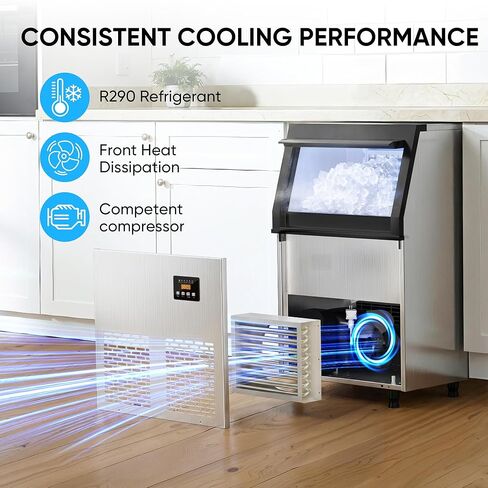 Coolski Commercial Ice Maker Machine 120LBS/DAY, Stainless Steel Ice Maker with 35LBS Storage, Self-Cleaning, Perfect for Home/Commercial Use, Gravity Drain in Kuwait