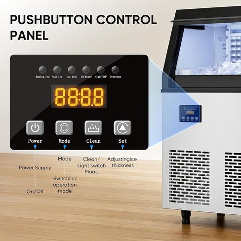 Coolski Commercial Ice Maker Machine 120LBS/DAY, Stainless Steel Ice Maker with 35LBS Storage, Self-Cleaning, Perfect for Home/Commercial Use, Gravity Drain in Kuwait