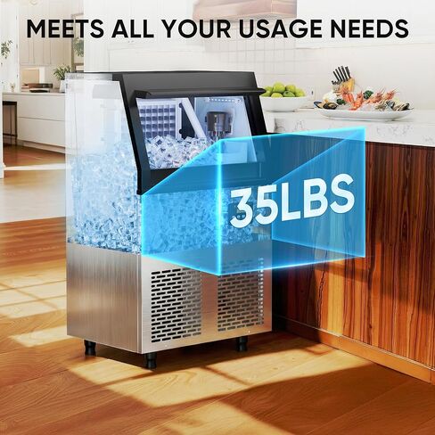 Coolski Commercial Ice Maker Machine 120LBS/DAY, Stainless Steel Ice Maker with 35LBS Storage, Self-Cleaning, Perfect for Home/Commercial Use, Gravity Drain in Kuwait