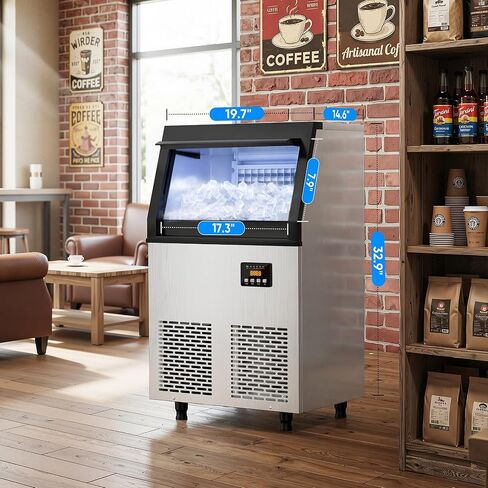 Coolski Commercial Ice Maker Machine 120LBS/DAY, Stainless Steel Ice Maker with 35LBS Storage, Self-Cleaning, Perfect for Home/Commercial Use, Gravity Drain in Kuwait