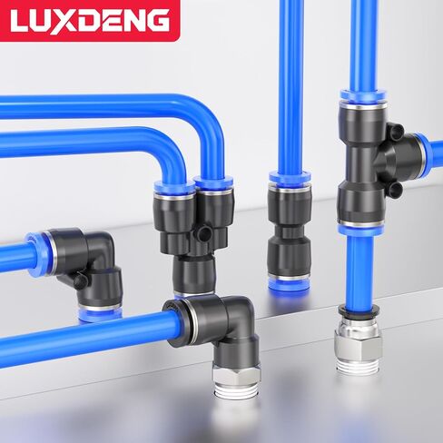1/2"OD Blue Elbows,Tee,Straight and Splitters Push to Connect Tube Fittings Quick Connect Air Fitting Pneumatic Push Lock Connector (Pack of 20) in Kuwait