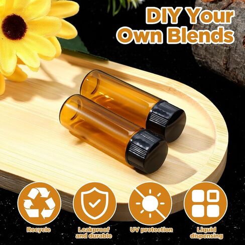 100 Packs 5 ml (1/6 oz) Mini Essential Oil Bottles with Caps, Amber Glass Empty Refillable Travel Glass Liquid Sample Vial Preservation Storage Vials Test Container-Rubber Stopper&Dropper in Saudi Arabia